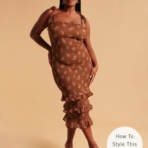 Abercrombie & Fitch Tie-Strap Smocked Midi Dress